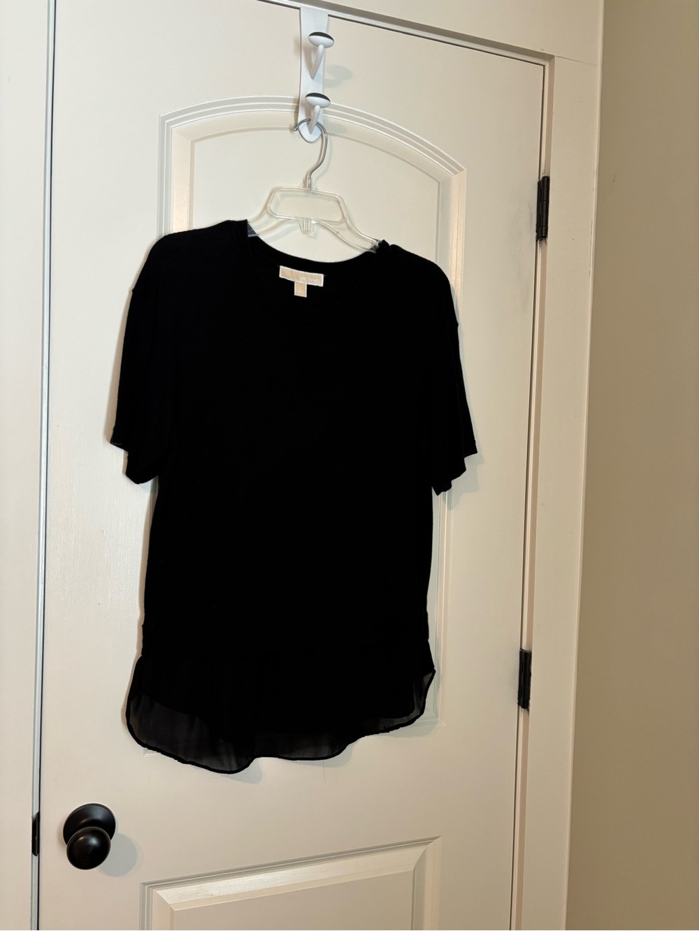 Michael Kors Black Short-Sleeve Blouse with Sheer Hem